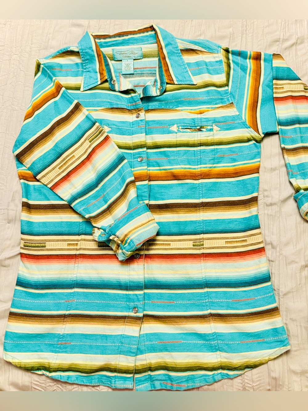 Tasha Polizzi Turquoise Striped Button-Up Shirt
